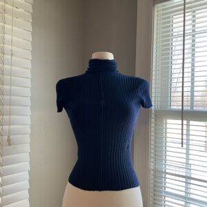 Chloe Navy Blue Ribbed Turtleneck Sweater